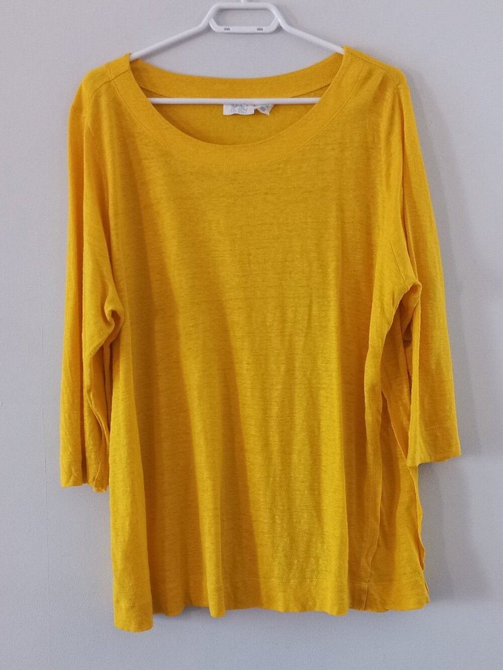 SIGRID OLSEN 100% linen yellow 3/4 sleeve top